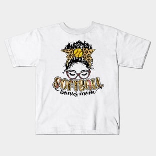 Softball Bonus Mom Leopard Kids T-Shirt